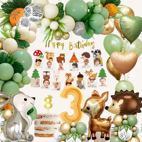 Conjunto, Decoraciones de cumpleaños de Safari en la jungla para niños de 2  años - Incluye globos de animales, decoraciones de globos de aluminio - Pe