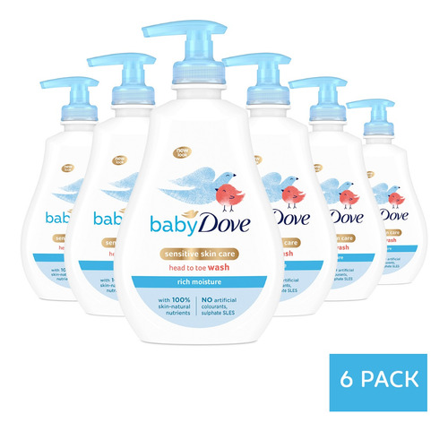 Baby Dove Jabón Corporal Pies A Cabeza Humectante 6x400ml