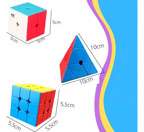Kit 3 Cubo Mágico 2x2 3x3 e Pirâmide Profissional Puzzle Cor da