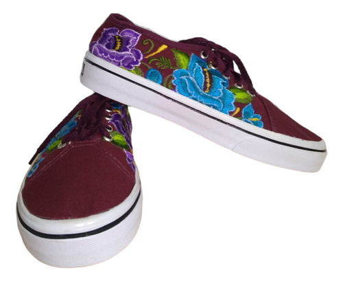 Tenis Vans/vino Bordados En Diseño De Flores Coloridas 