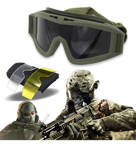 Policia Careta Gafas Goggle Militar Táctico Lentes Color Verde