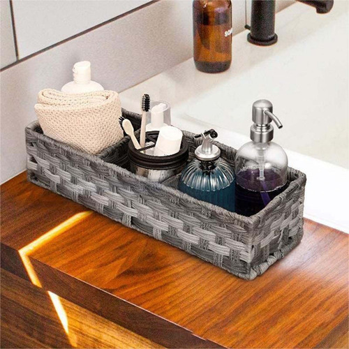 Cesta Multiusos De Mimbre De Plástico Tejida A Mano Con Divi