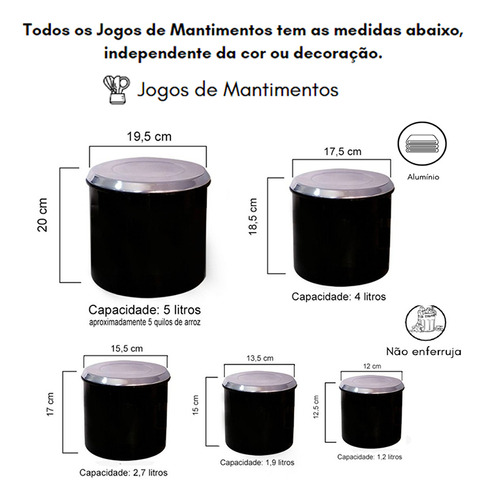 Jogo De Latas Para Cozinha / Bancada Guardar Alimentos Vrm Cor Preto