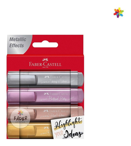 Resaltador Faber Castell Efecto Metalico X 4