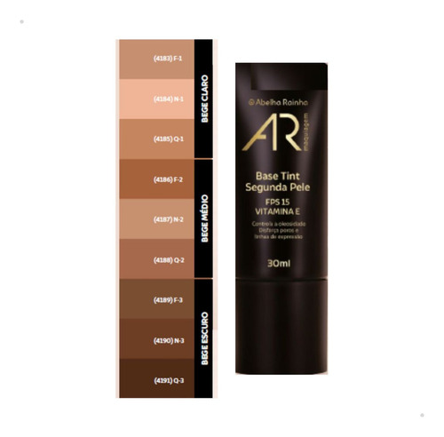 Base de maquiagem em líquido/creme Abelha Rainha Tint Segunda Pele AR Maquiagem Base Tint Segunda Pele 30ml Vários Tons AR Maquiagem Abelha Rainha tom n-2 (bege médio - neutro) - 30mL 30g