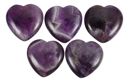 Corazón De Piedra Morada, Amatista, Jade, 5 Unidades