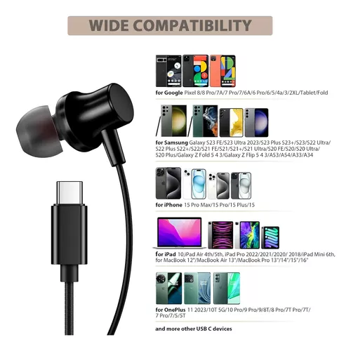 Auriculares USB C para Samsung Galaxy S23 Ultra S22 S21 FE S20 A54 A53 USB  C auriculares con micrófono intrauditivos auriculares con cable USB tipo C