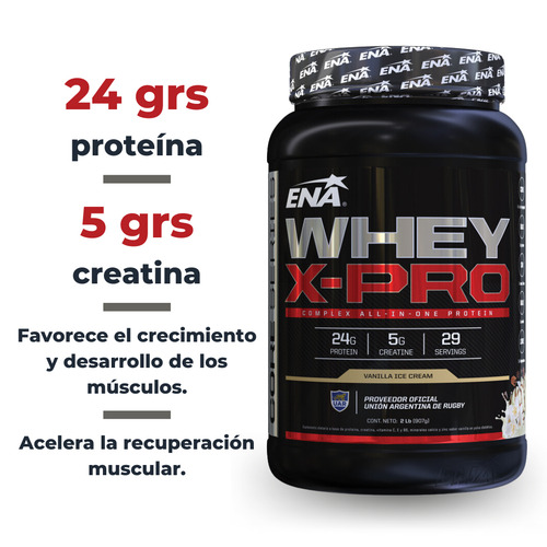 Suplemento en polvo ENA Sport Whey X-Pro proteína y creatina sabor vanilla ice cream en pote de 907g