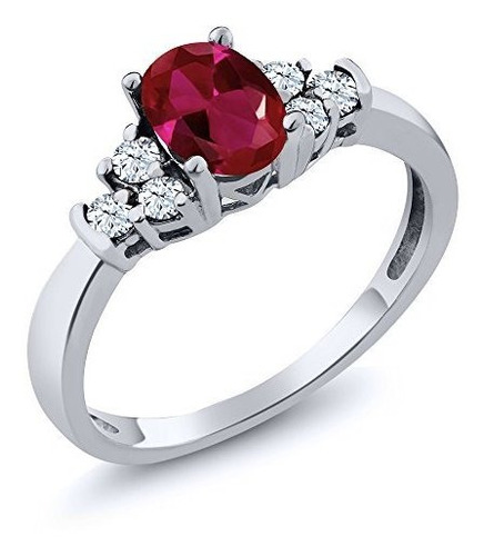 Anillos Bisutería - 925 Sterling Silver Red Created Ruby And