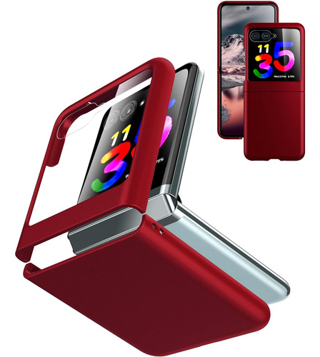 Funda Para Motorola Razr Plus 2023 + Protector Trasero Rojo