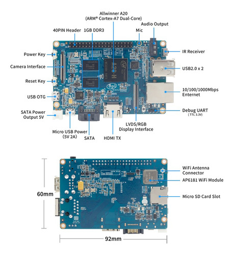 Mini Pc Banana Pi Bpi-m1+ Dc A20/1gb/wi-fi/hdmi/s+