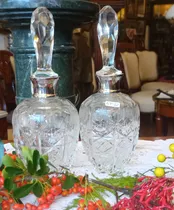 Comprar Antiguo Par Perfumeros Cristal Tallado Virola Plateada N370