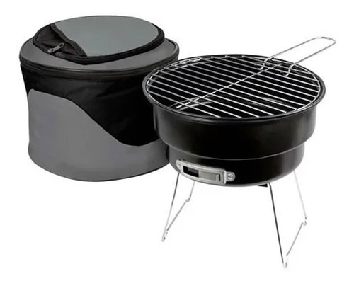 Mini Asador Parrilla Grill Carbon + Hielera Portatil Camping Color Negro