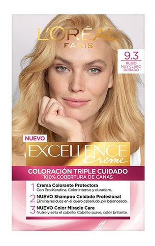 Kit Tinta L'Oréal Paris  Excellence Tintura L'Oréal Excellence Creme tono 9.3 rubio muy claro dorado para cabello