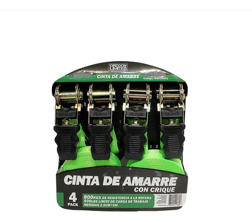 Kit 4 Cinta Amarre Crique Malacate 2.5x5mtros Resiste 800kg