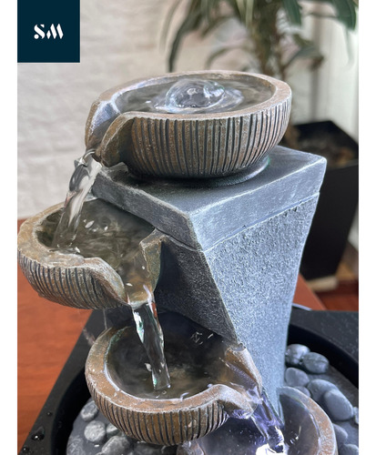 Fuente De Agua Mediana Cascada Gris + Luz Piedras Deco Zen