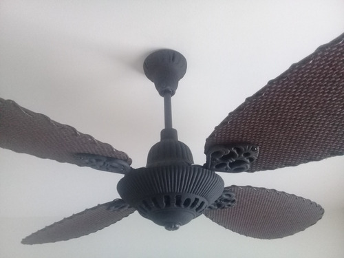 Ventilador De Techo S I T E C Fundición Blanco Y Rattan Blco 1.25 M Blanco Texturado Mate Blanco Rattan 4