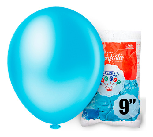 Balão Bexiga Liso Diversas Cores 9 Polegadas Pct C/ 50 Un Co Cor Azul-claro