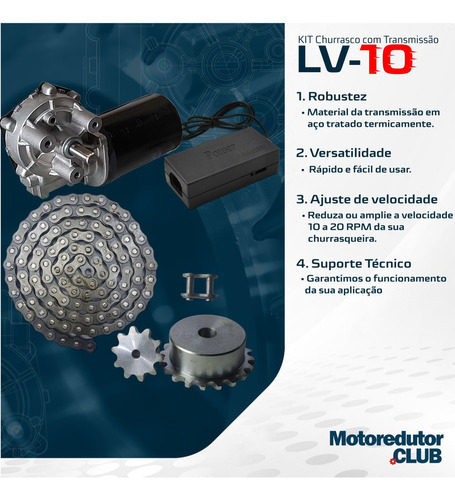Kit Motor Regulável Churrasqueira 20kg Carne Kit Engrenagens