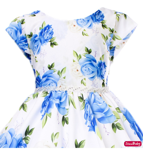Vestido Infantil Branco Azul Floral Formatura Festa Igreja
