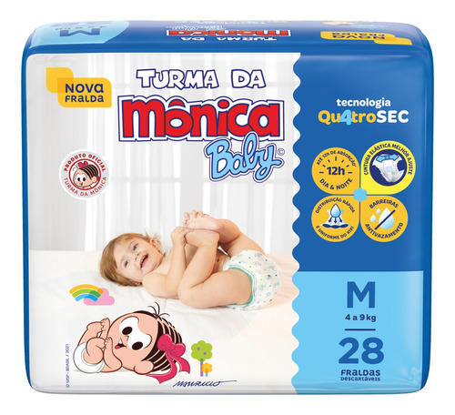 Fralda Descartável Turma da Mônica Baby M Pacote 28 Unidades