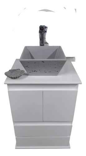 Vanitory Completo Laqueado 50 Cm+bacha+grifería Blanco Gris Sin Agujeros