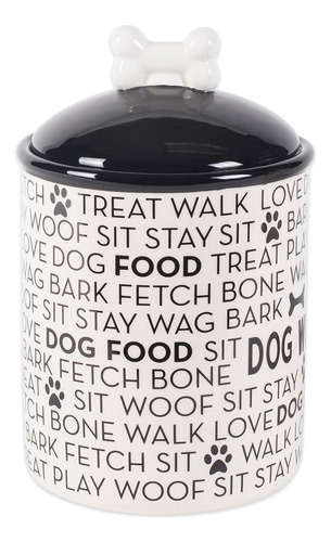 Bone Dry Black & White Dog Bone Ceramic Pet Bowl & Canister,