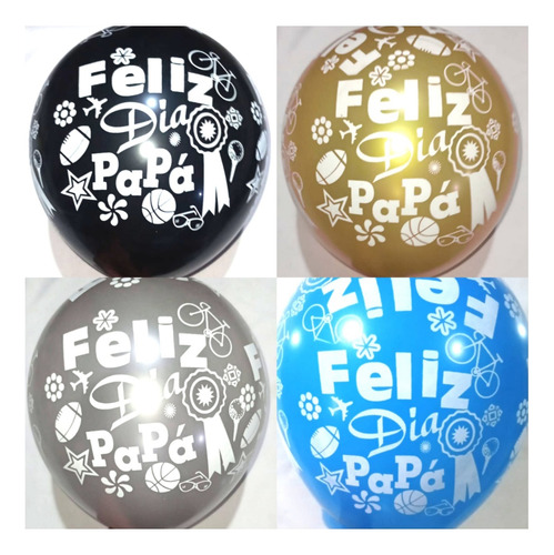 50 Globos De Látex # 12 Feliz Dia Papa Padre Impreso 5 Caras