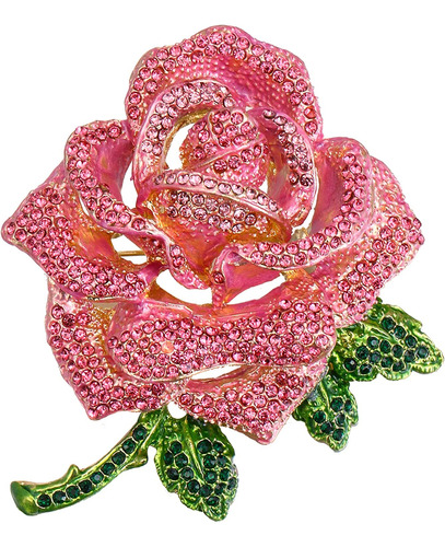 Brilove Broche De Flores De Rosa Con Diamantes De Imitación 