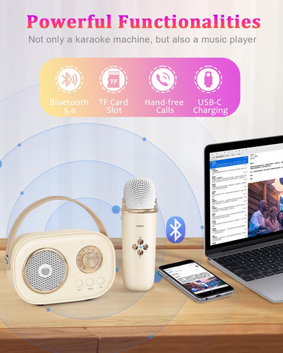 Mini Máquina De Karaoke Bluetooth Con 2 Micrófonos Inalámbri