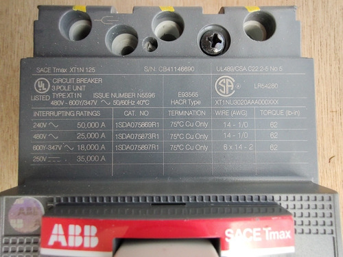 Interruptor Termomagnético 3x20a Abb Sace Tmax Xt1n 125