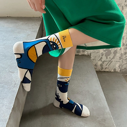 Calcetines Divertidos Unisex Abstractos Azul Y Amarillo