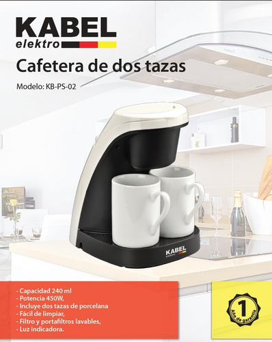 Imagen 2 de 2 de Cafetera Personal Kabel De Dos Tazas