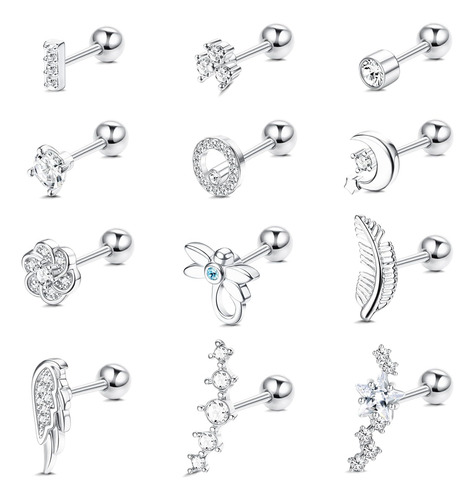 Fasacco 12 Pendientes De Acero Inoxidable De 18 G Con Forma