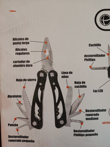 Multiherramientas Tactix Camping + Linterna Led 4 Pzs C/ba
