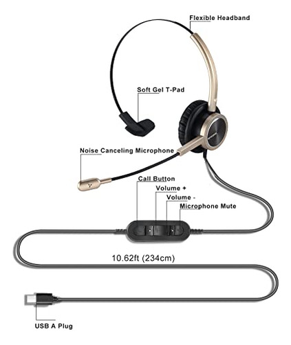 Auriculares Emaiker Usb Tipo C Con Micrófono, Usb C De Un So