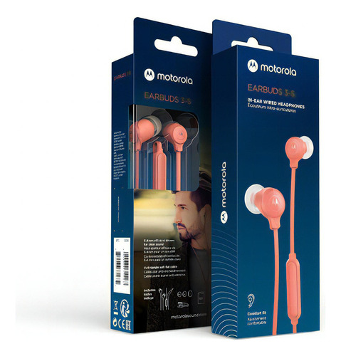 Áurico. Fones de ouvido intra-auriculares Manos Libres Motorola 3s Coral Color Laranja