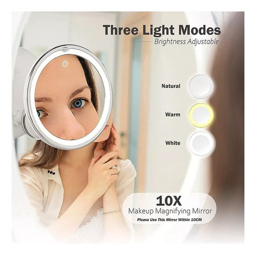 Espelho Led 360 Flexível 10x Aumento Ventosa Maquiagem Barba