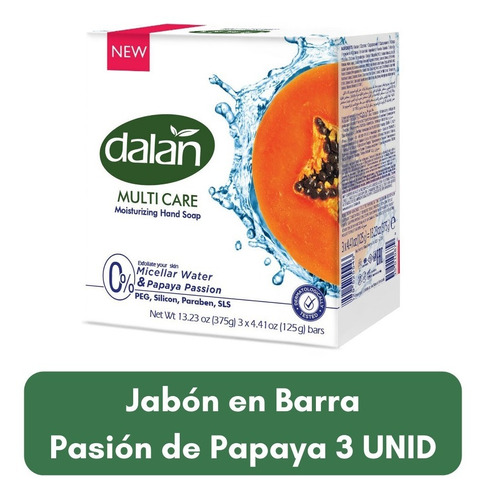 Imagen 1 de 2 de Jabón Barra Dalan Micelar Pasión De Papaya 3pack 125gr 24paq