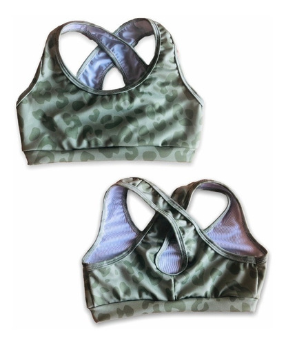 Imagen 2 de 6 de Top Deportivo Espalda Cruzada Lycra Print Military Bchic