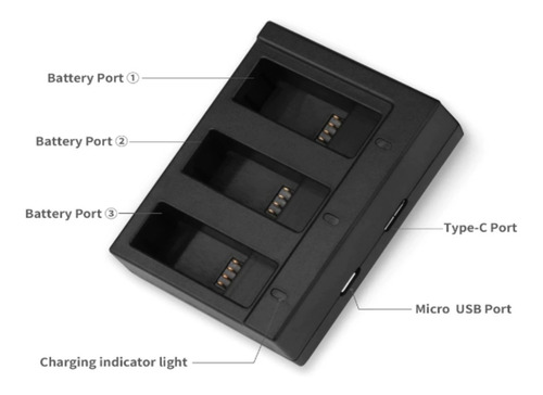 Imagem 4 de 6 de Carregador De Bateria Triplo Para Gopro Hero 5 6 7 8 Shoot