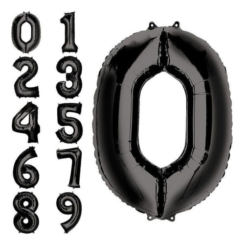 Globo Número Negro Metalizado Grande De 70cm X1 Unidad Deco Negro 0