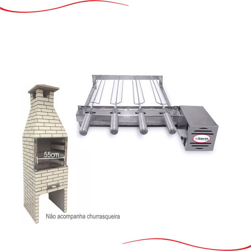 Kit Grill Inox 4 Espetos P/ Pré-moldadas De 55cm Único Andar Lado Do Motor Direito