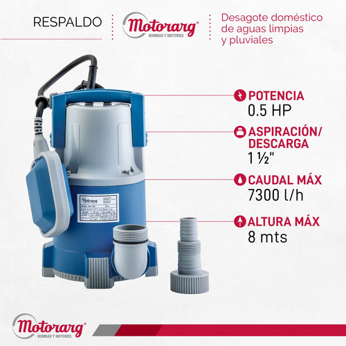 Imagen 3 de 10 de Bomba Desagote Agua Limpia Motorarg Sap 0.5 Hp