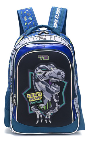 Mochila Escolar 18´´t-rex 3d Gamer 3 Divisiones Grande Skora