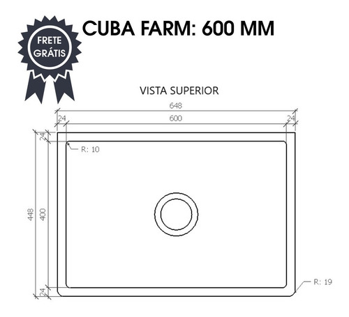 Cuba Cozinha Farmsink Durasein 60cm Frete Grátis 12x S/juros