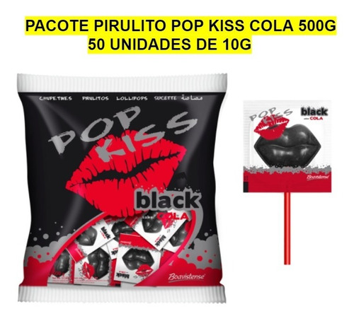 Pacote Pirulito Pop Kiss Black Cola 500g - 50 Unids De 10g