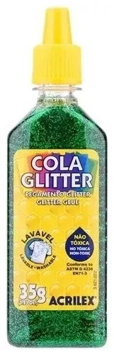 Cola Glitter Lavável Não Tóxica 35g Cores Acrilex Kit 06 Un Cor Sortidas