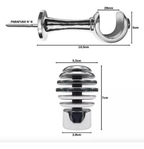 Kit Varão Varal, Bastão1,70 M 28 Mm Com Ponteira De Luxo