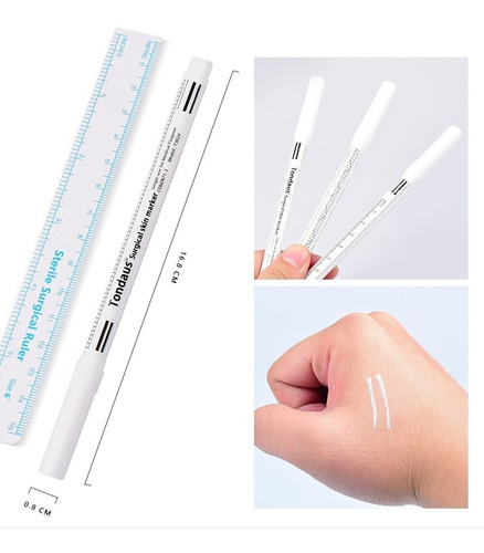 Imagen 8 de 10 de Kit Microblading Compas Regla Lapiz Blanco Marron Plantilla